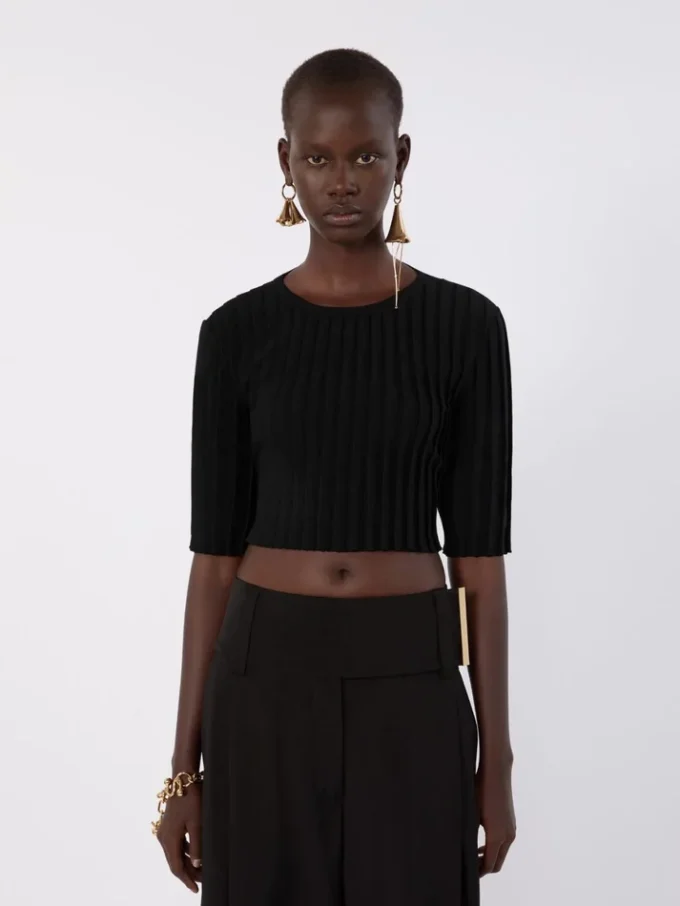 Crop top i stretchviskose, sort Crop top i stretchviskose, sort
