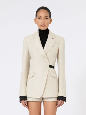 Dobbeltknappet blazer i linneddrill, sand