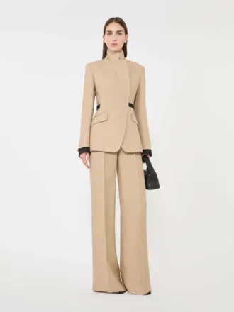 Dobbeltknappet blazer i ren natta-linned, kamel