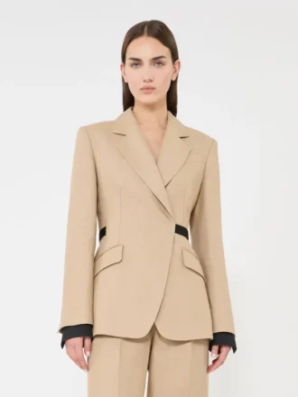 Dobbeltknappet blazer i ren natta-linned, kamel