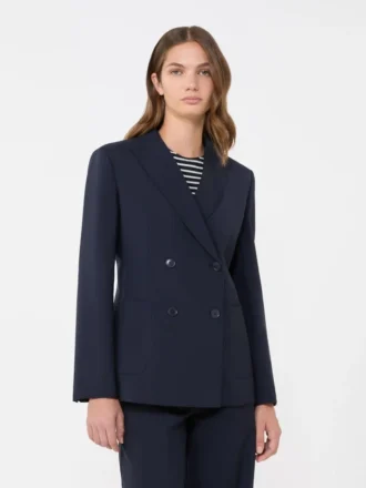 Dobbeltknappet blazer i stretchuld, marineblå