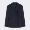 Dobbeltknappet blazer i stretchuld, marineblå Dobbeltknappet blazer i stretchuld, marineblå