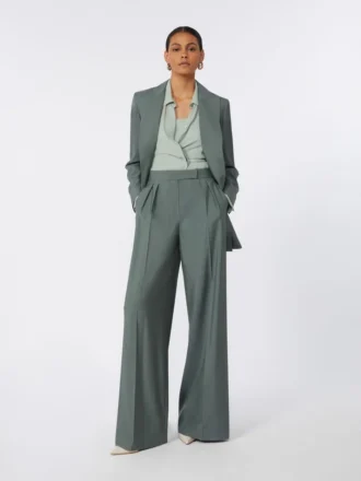 Dobbeltknappet blazer i uld og silke, mørkegrøn