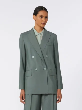 Dobbeltknappet blazer i uld og silke, mørkegrøn