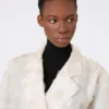Dobbeltknappet overfrakke i fil coupa-jacquard, sand Dobbeltknappet overfrakke i fil coupa-jacquard, sand