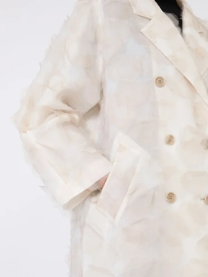 Dobbeltknappet overfrakke i fil coupa-jacquard, sand Dobbeltknappet overfrakke i fil coupa-jacquard, sand