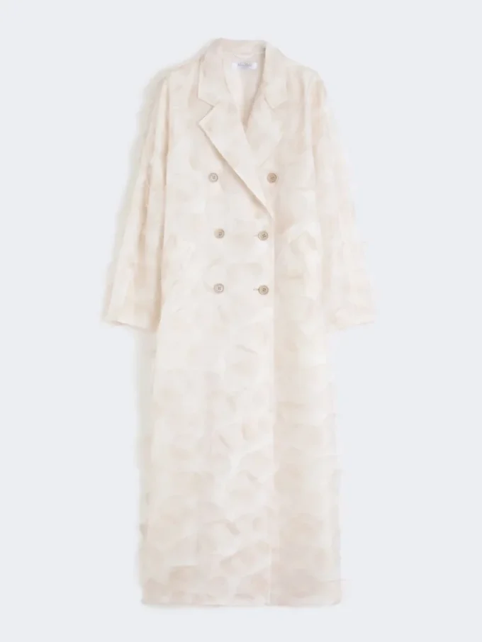 Dobbeltknappet overfrakke i fil coupa-jacquard, sand Dobbeltknappet overfrakke i fil coupa-jacquard, sand
