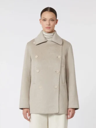 Dobbeltknappet peacoat i kashmir, sand