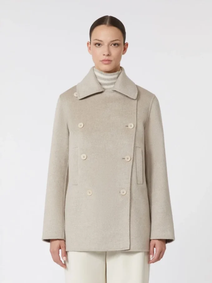 Dobbeltknappet peacoat i kashmir, sand Dobbeltknappet peacoat i kashmir, sand