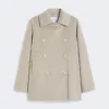 Dobbeltknappet peacoat i kashmir, sand Dobbeltknappet peacoat i kashmir, sand