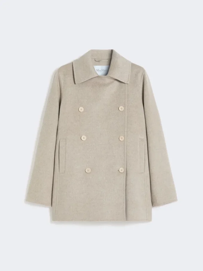 Dobbeltknappet peacoat i kashmir, sand Dobbeltknappet peacoat i kashmir, sand
