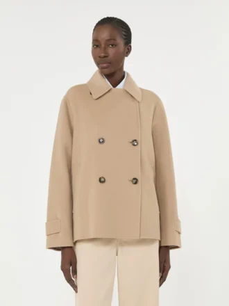 Dobbeltknappet peacoat i uldblanding, kamel