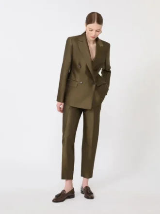 Dobbeltknappet shantung-blazer, khaki