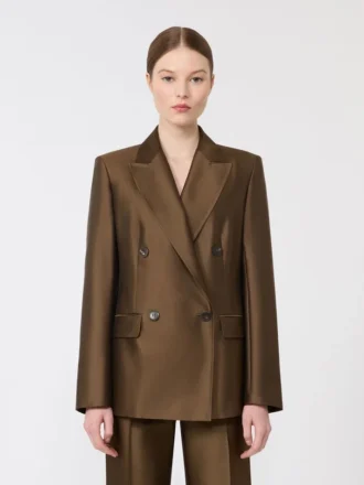 Dobbeltknappet shantung-blazer, khaki