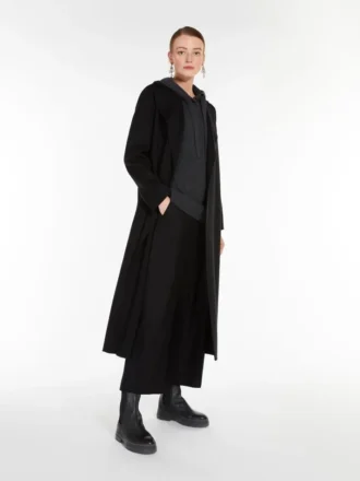 Drap-wrap-frakke i uld, sort