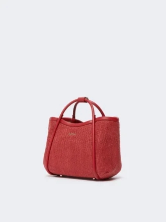 Ekstra lille marine taske i raffia-look med kurveflet, rød