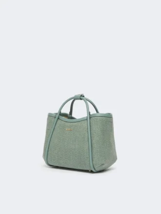 Ekstra lille marine taske i raffia-look med kurveflet, salviegrøn