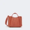 Ekstra lille marine taske i raffia-look med kurveflet, terrakotta