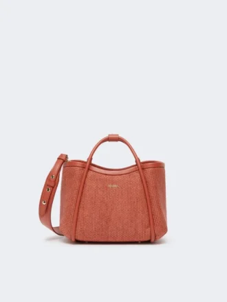 Ekstra lille marine taske i raffia-look med kurveflet, terrakotta