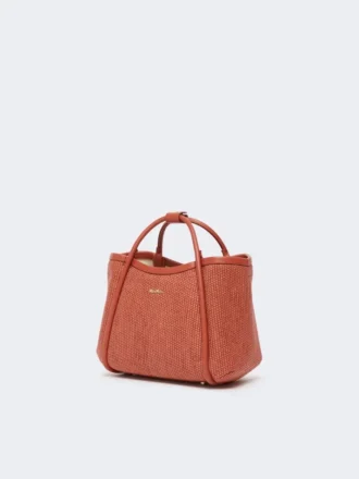 Ekstra lille marine taske i raffia-look med kurveflet, terrakotta