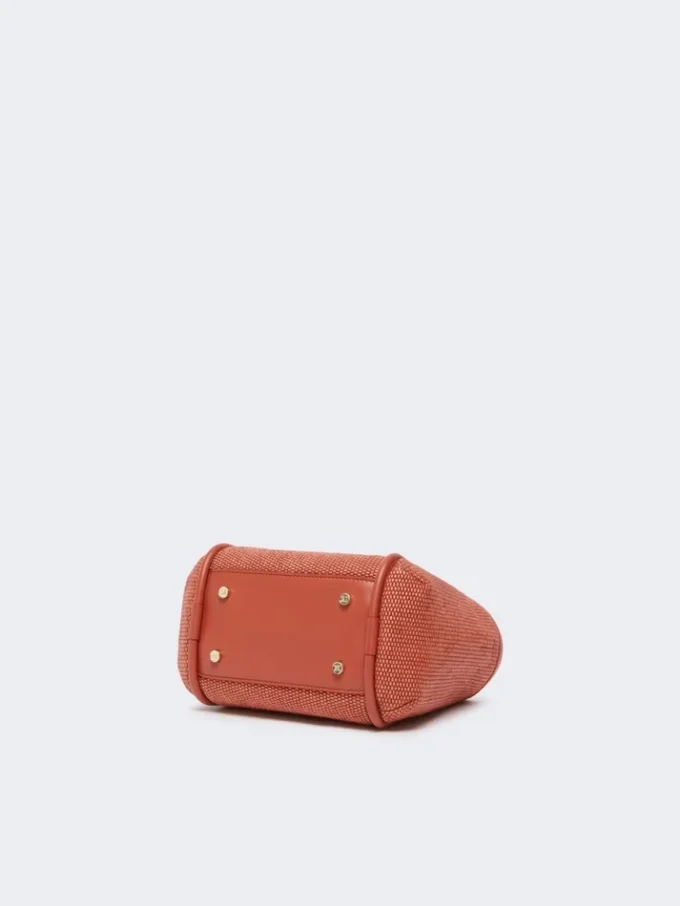 Ekstra lille marine taske i raffia-look med kurveflet, terrakotta