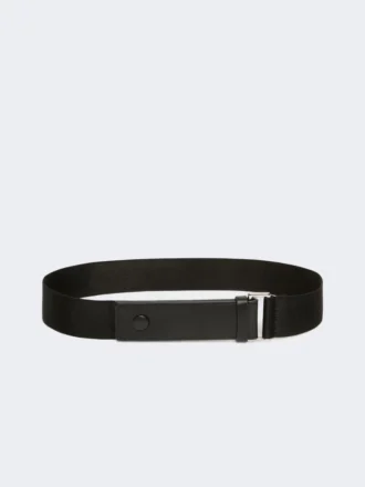 Elastisk bælte i vævet stof og læder, sort Elastisk bælte i vævet stof og læder, sort
