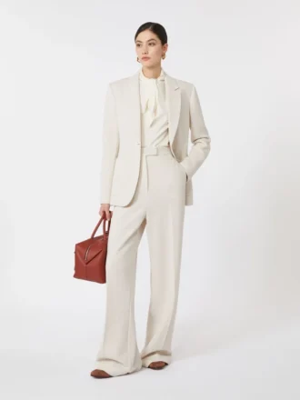 Enkeltradet blazer i piqua-jersey, elfenben Enkeltradet blazer i piqua-jersey, elfenben