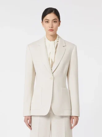 Enkeltradet blazer i piqua-jersey, elfenben Enkeltradet blazer i piqua-jersey, elfenben