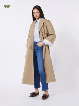 Faldende trenchcoat i bomuld og nylon, hasselnøddebrun