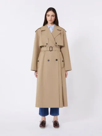 Faldende trenchcoat i bomuld og nylon, hasselnøddebrun
