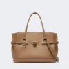 Håndtaske i naturlæder, mudderfarvet