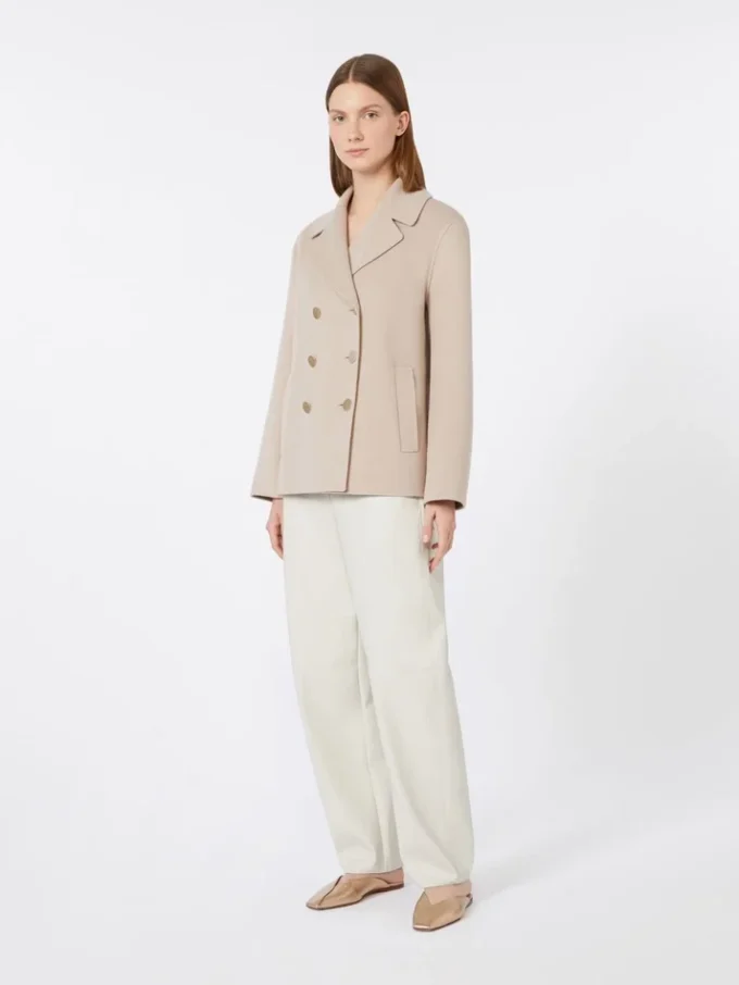 Jakke i bredvævet uld, beige-rosa Jakke i bredvævet uld, beige-rosa