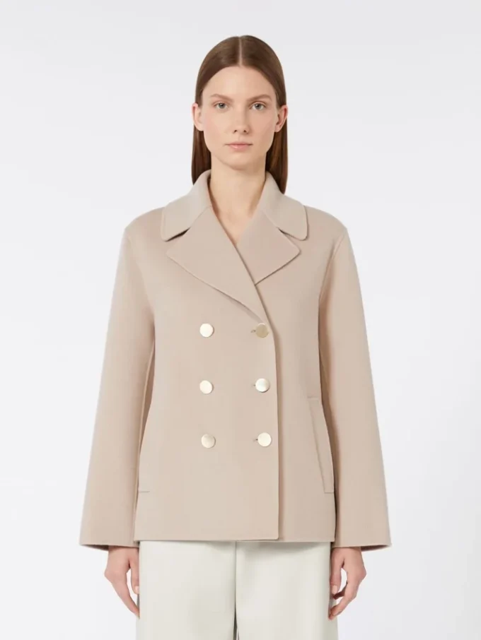 Jakke i bredvævet uld, beige-rosa Jakke i bredvævet uld, beige-rosa