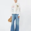 Bomuldsbluse med blonder og broderier, hvid Bomuldsbluse med blonder og broderier, hvid