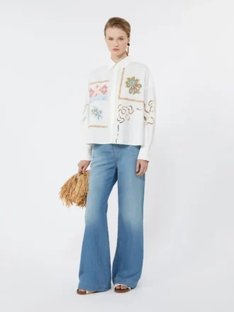 Bomuldsbluse med blonder og broderier, hvid