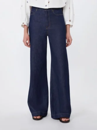 Jeans i hør og bomuldsdenim, marineblå