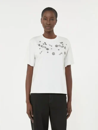Jersey-T-shirt med print og broderi, hvid