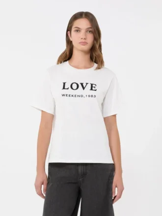 Jersey-T-shirt med print og broderi, hvid