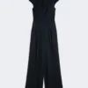 Jumpsuit i reverssateng, midnatsblå Jumpsuit i reverssateng, midnatsblå