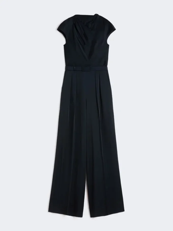 Jumpsuit i reverssateng, midnatsblå Jumpsuit i reverssateng, midnatsblå