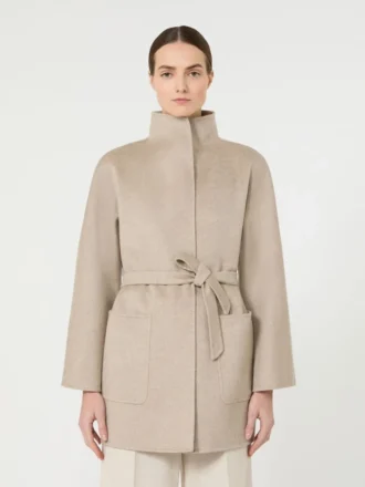 Kamelbrun wrap-frakke, sand