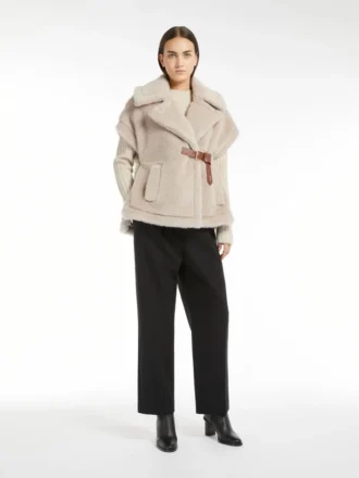 Kappe i alpaca og uld-teddy-stof, beige