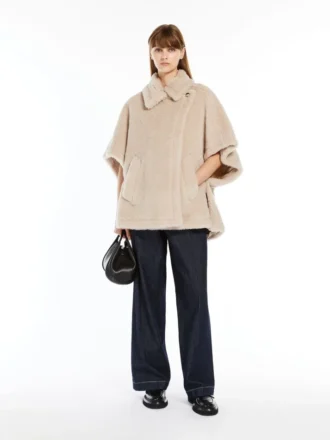 Kappe i alpaca og uld-teddy-stof, beige