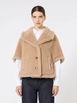 Kappe i teddy-stof af alpaca og kashmir med boxy-pasform, beige