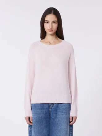 Kashmir-sweater med rund hals, lyserød
