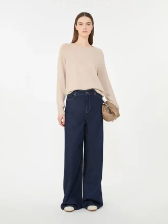 Kashmir-sweater med rund hals, sand