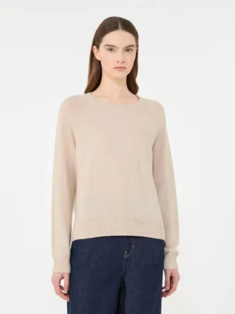 Kashmir-sweater med rund hals, sand