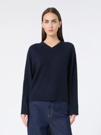 Kashmir-sweater med V-hals, marineblå