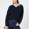 Kashmir-sweater med V-hals, marineblå Kashmir-sweater med V-hals, marineblå