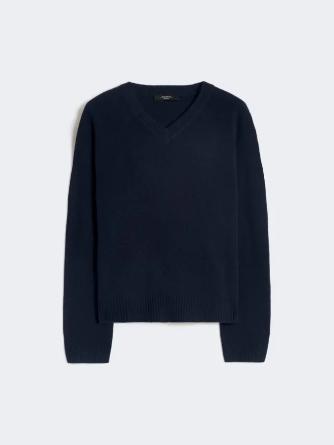 Kashmir-sweater med V-hals, marineblå Kashmir-sweater med V-hals, marineblå